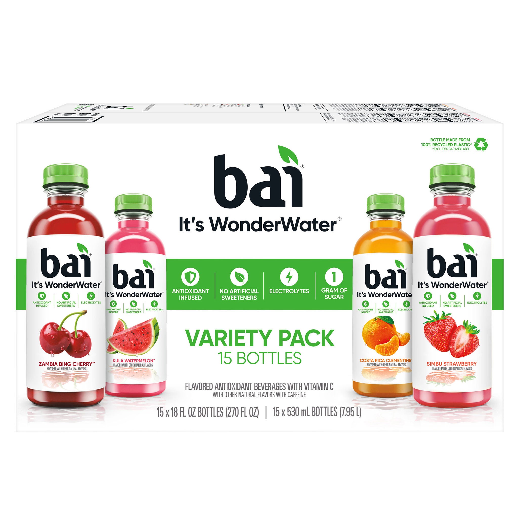 Bai Antioxidant Beverage, Fruit Variety Pack, 18 fl oz, 15-count