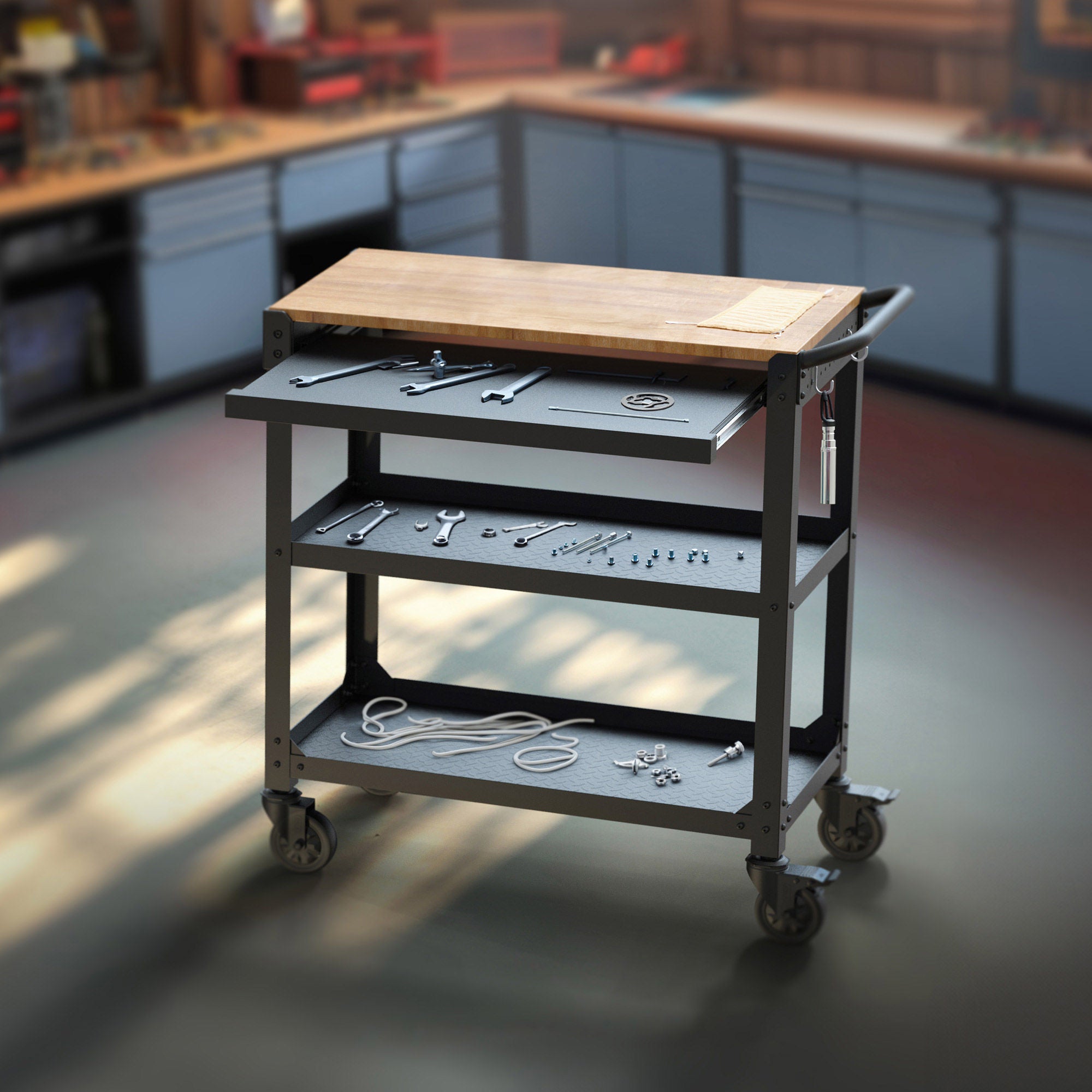 KODA 3 Shelf Utility Cart with Pull-Out Tray