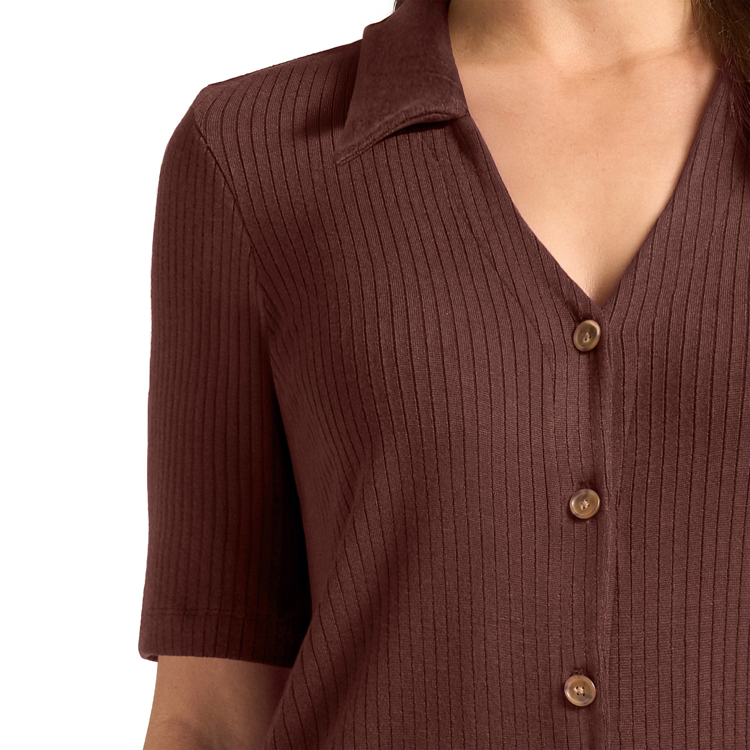 Matty M Women's Ribbed Button Front Top
