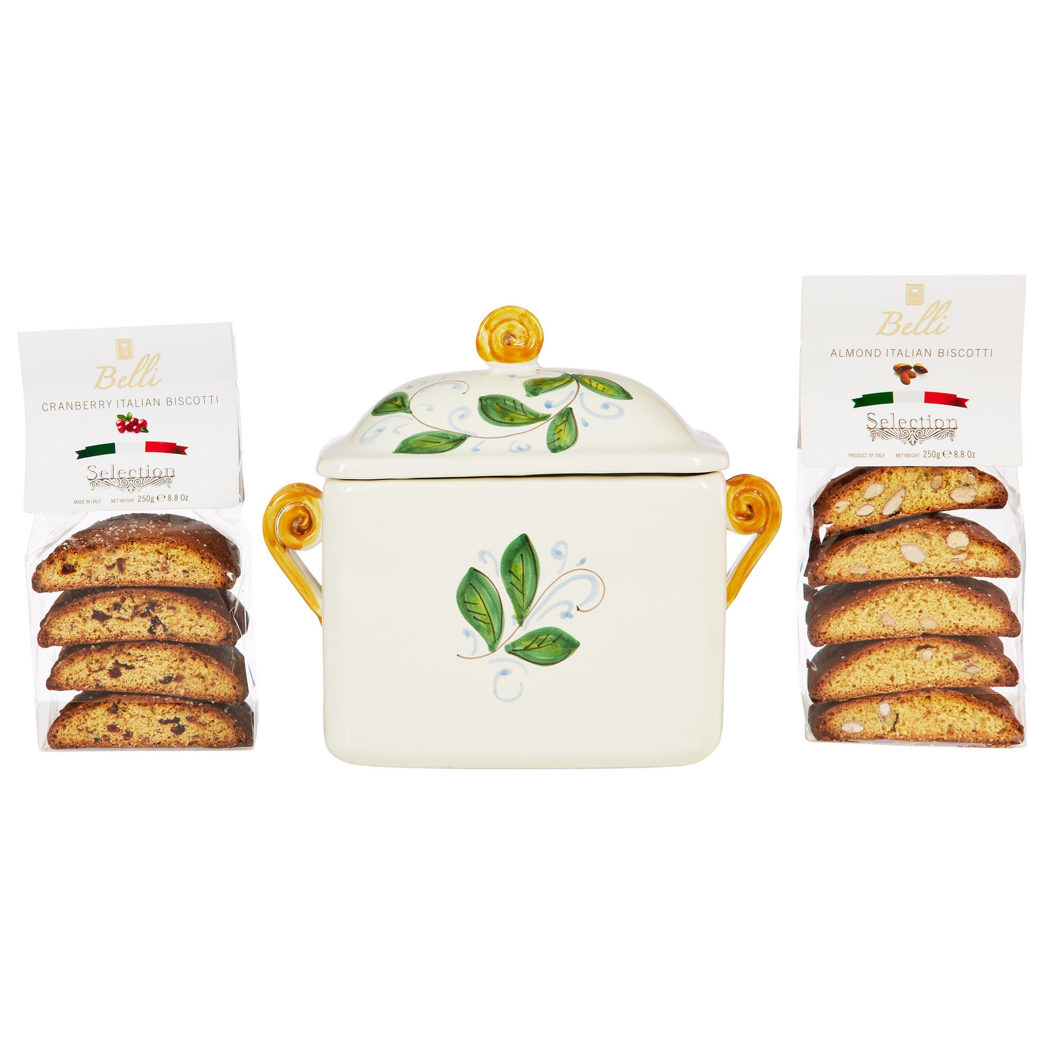 Belli Biscotti Hand Painted Ceramic Jar, Italian Semi Soft Biscotti, 2-pack, 17.6 oz. total