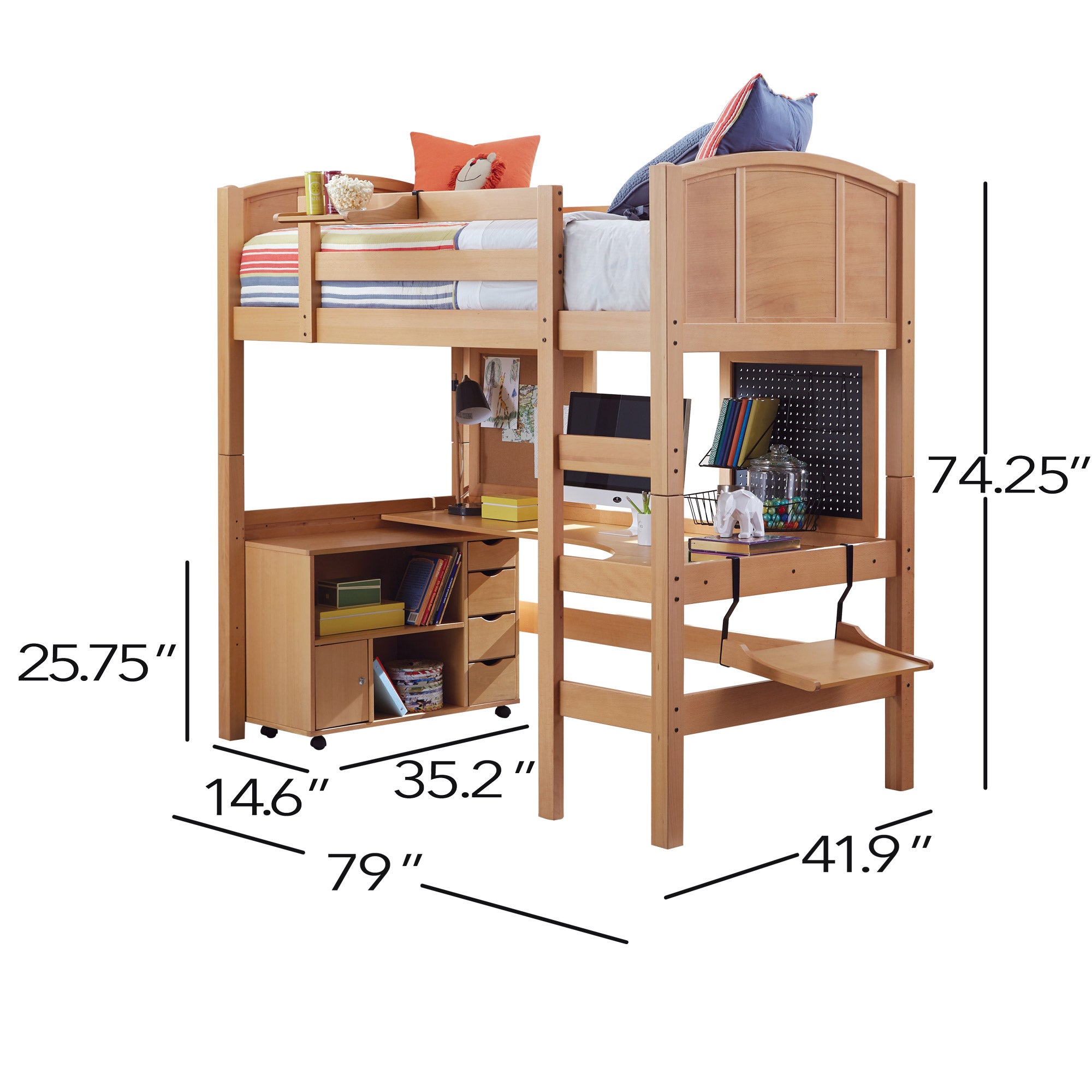 Radia Twin Study Loft Bed, Natural