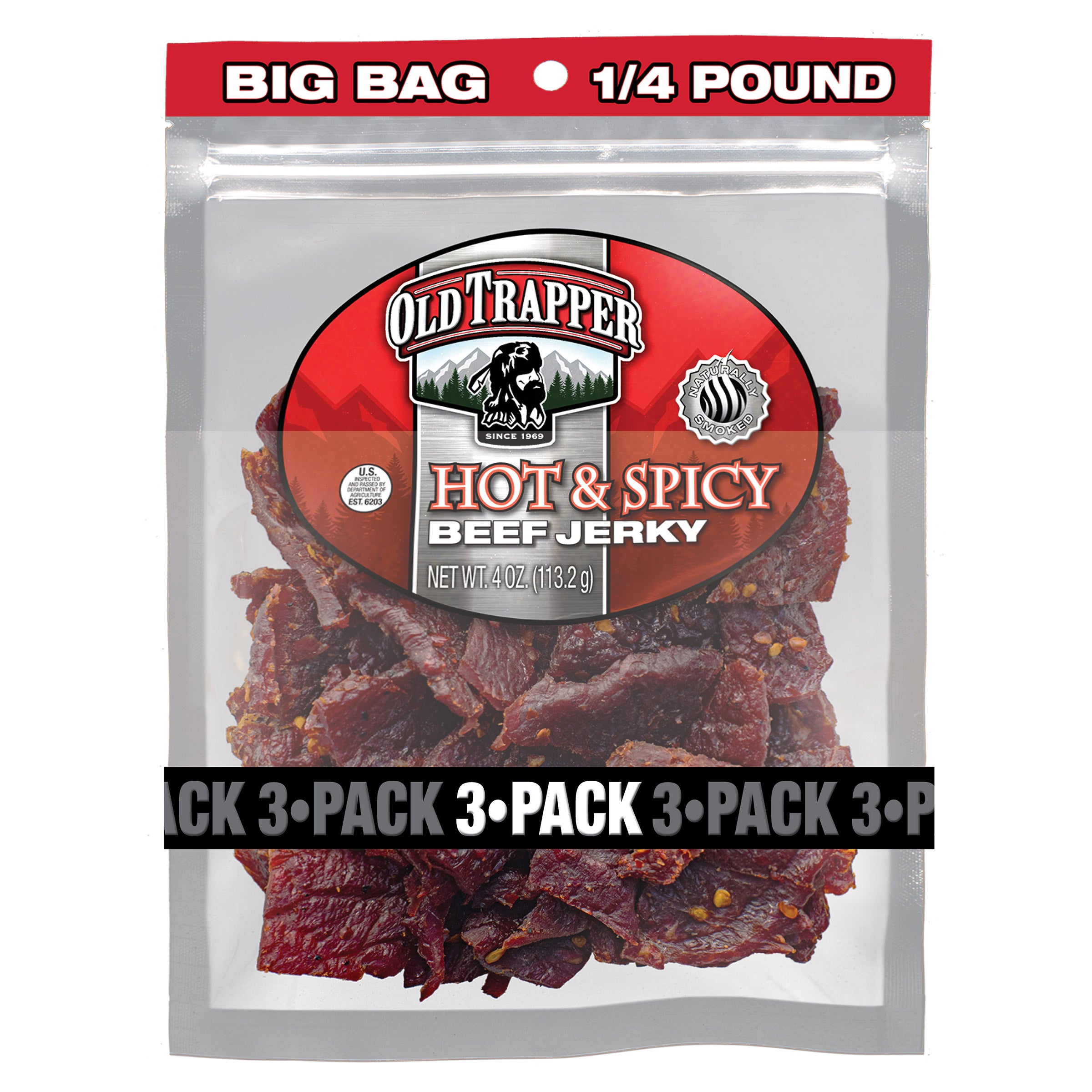 Old Trapper Beef Jerky 4 oz, 3-count