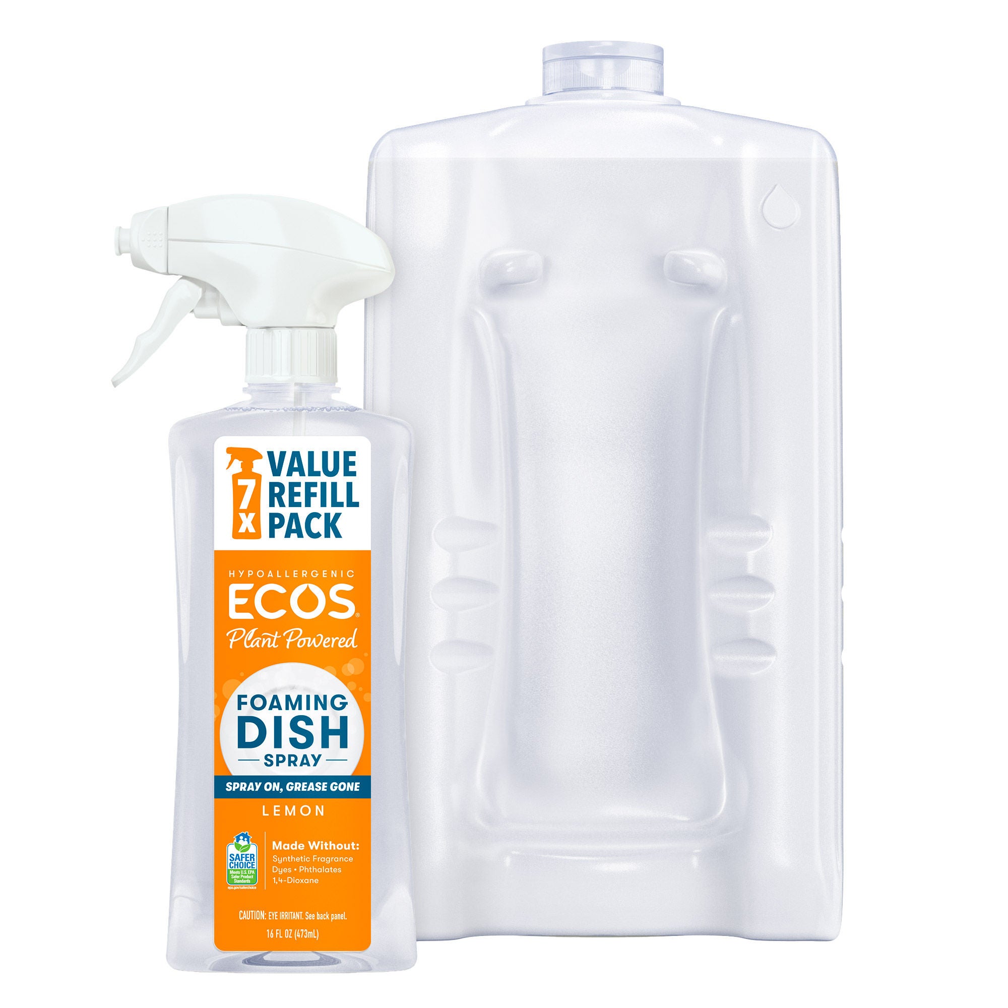 ECOS Foaming Dish Soap Spray, Lemon, 16 fl oz + 96 fl oz Refill