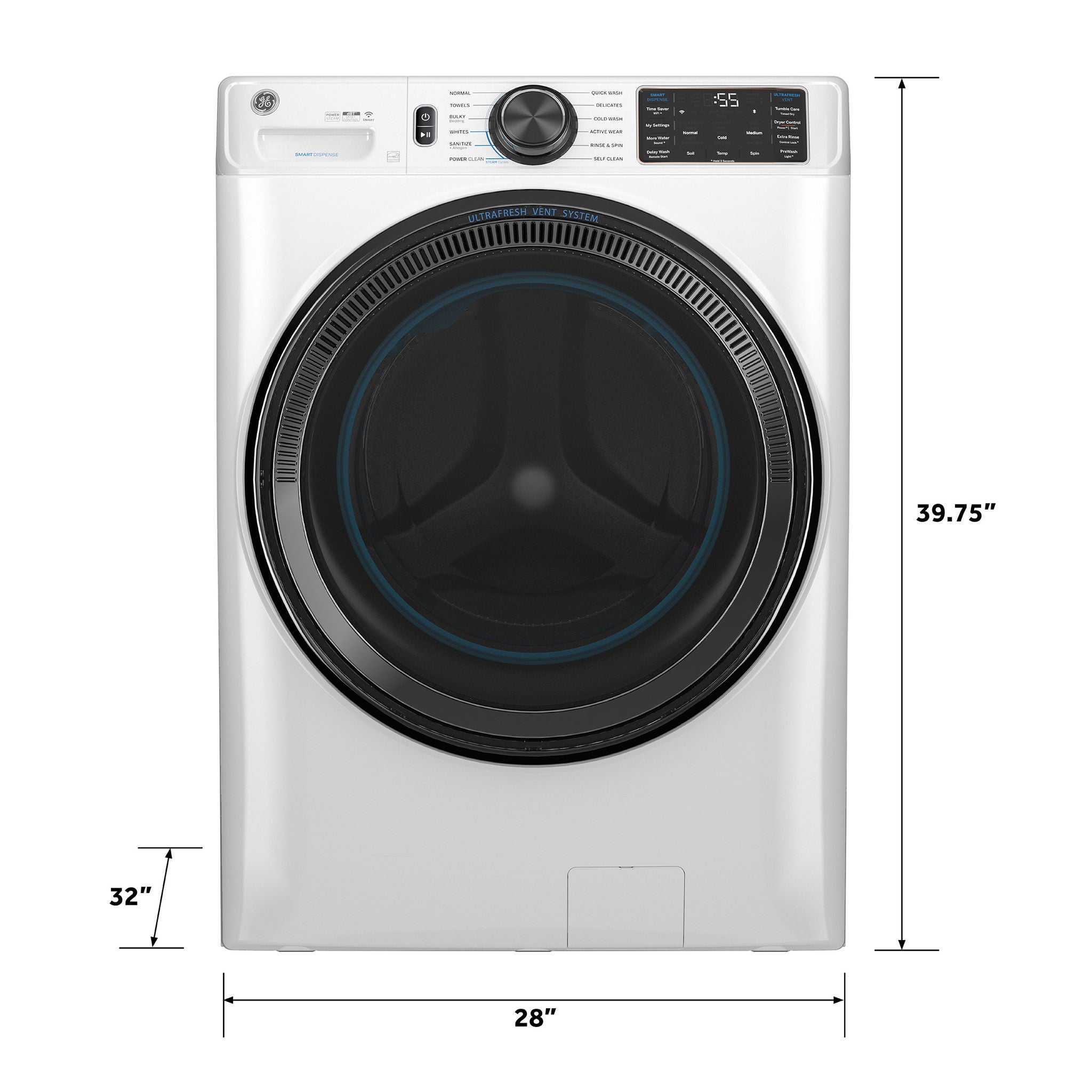 GE 5.0 cu. ft. Front Load Washer with UltraFresh Vent System, Reversible Door, WiFi