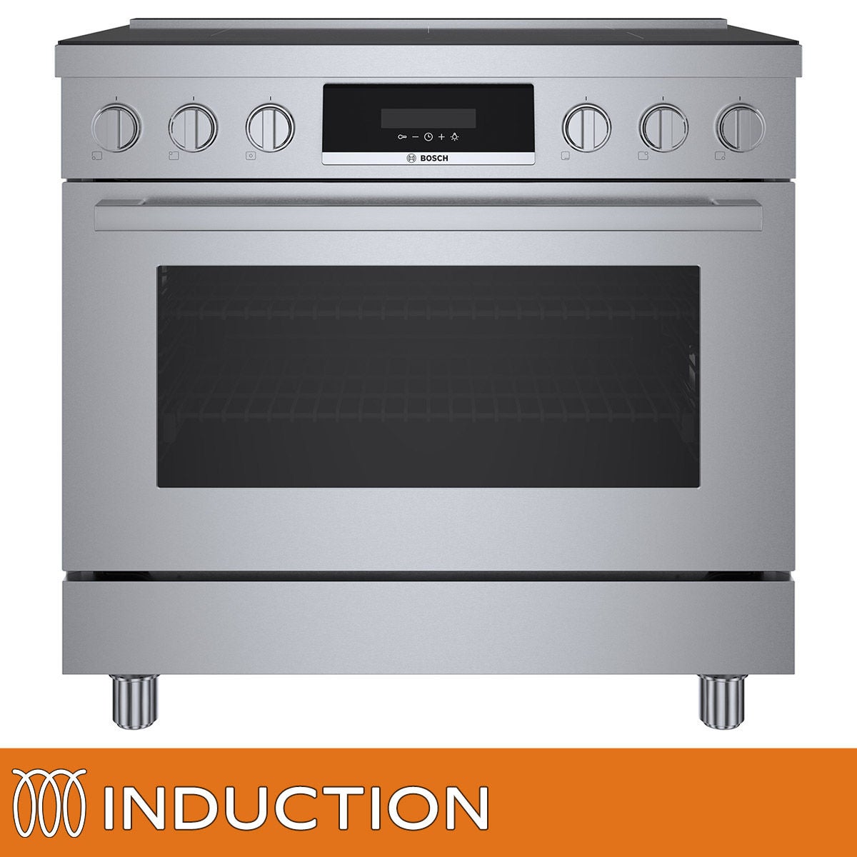 Bosch 800 Series 3.7 cu. ft. Industrial Style Induction Range with Frameless, Edge-to-Edge Surface and Convection Multi-Rack