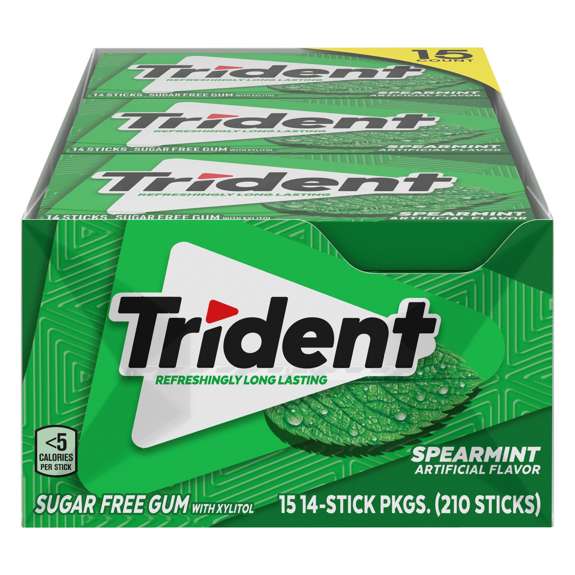 Trident Sugar Free Gum, Spearmint, 14-count, 15-pack