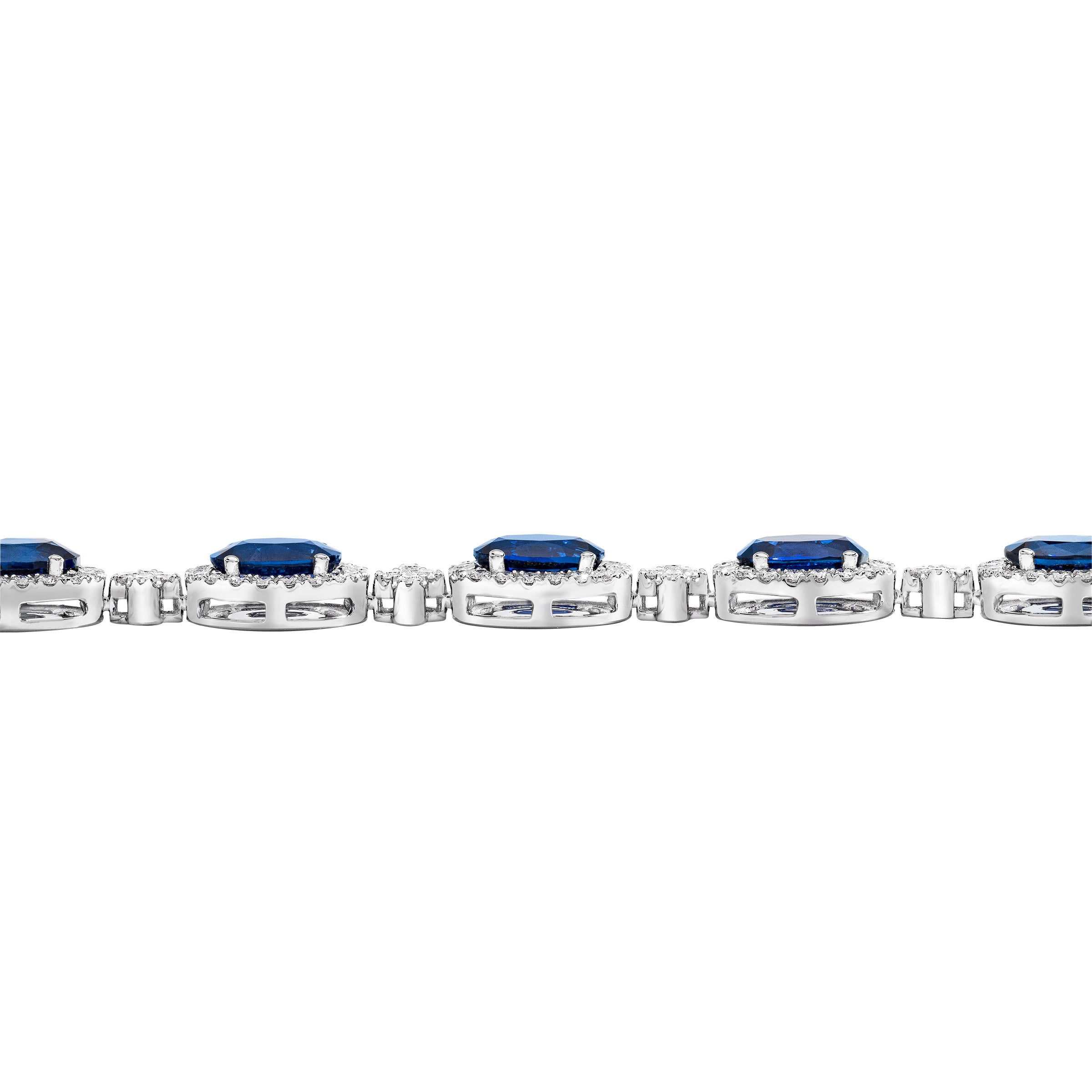 Oval Cut 7 x 5 mm Blue Sapphire & Diamond 18kt White Gold Bracelet