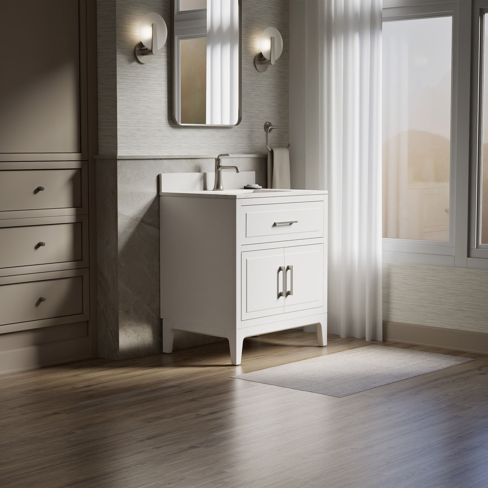 Kohler Tio Bathroom Vanity Cabinet with Sink and Quartz Top in White