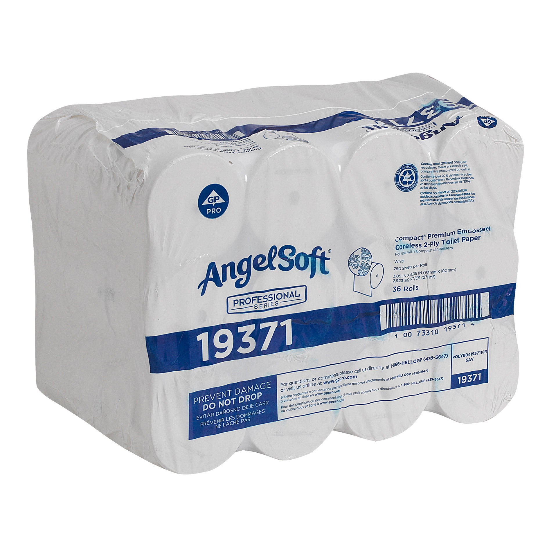 Angel Soft Professional Series Bath Tissue, Coreless, 2-Ply, 750 sheets, 36 rolls